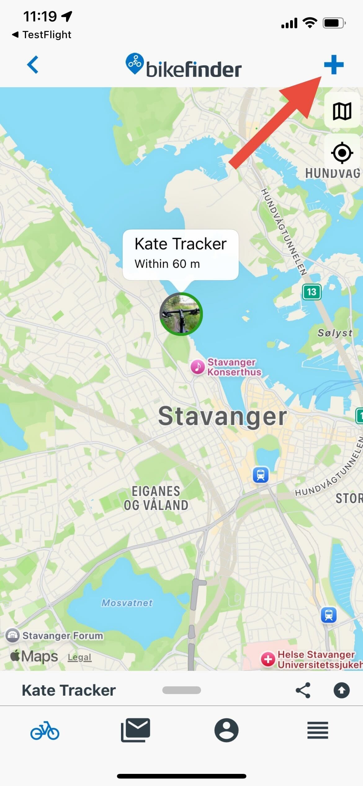 bikefinder app add new tracker