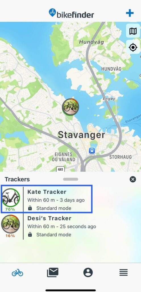 bikefinder app tracker selection