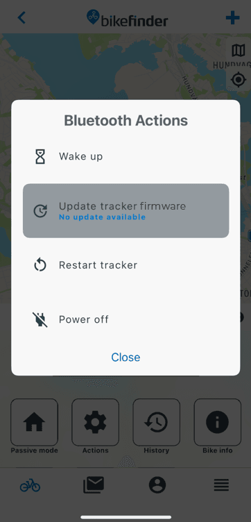bikefinder app bluetooth actions