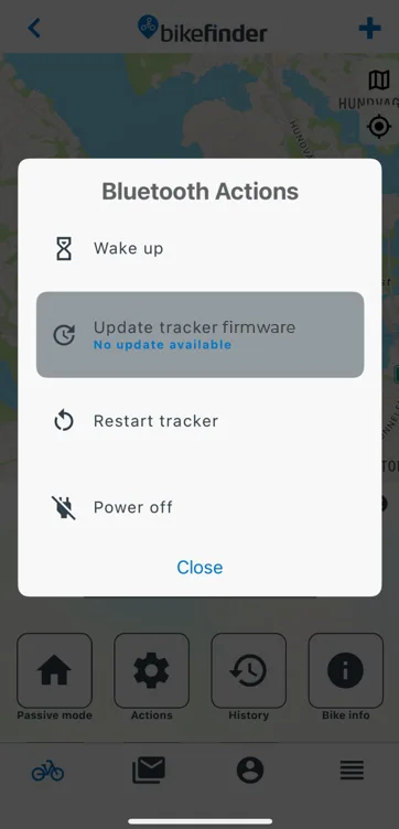bikefinder app bluetooth actions