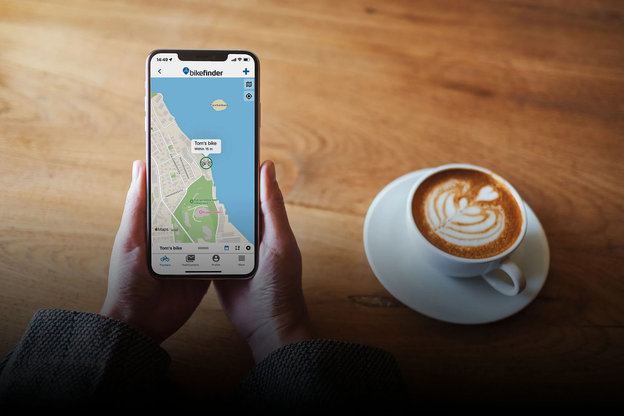 Peace of Mind with BikeFinder -sporingsenheten. Last ned appen i app store og google play