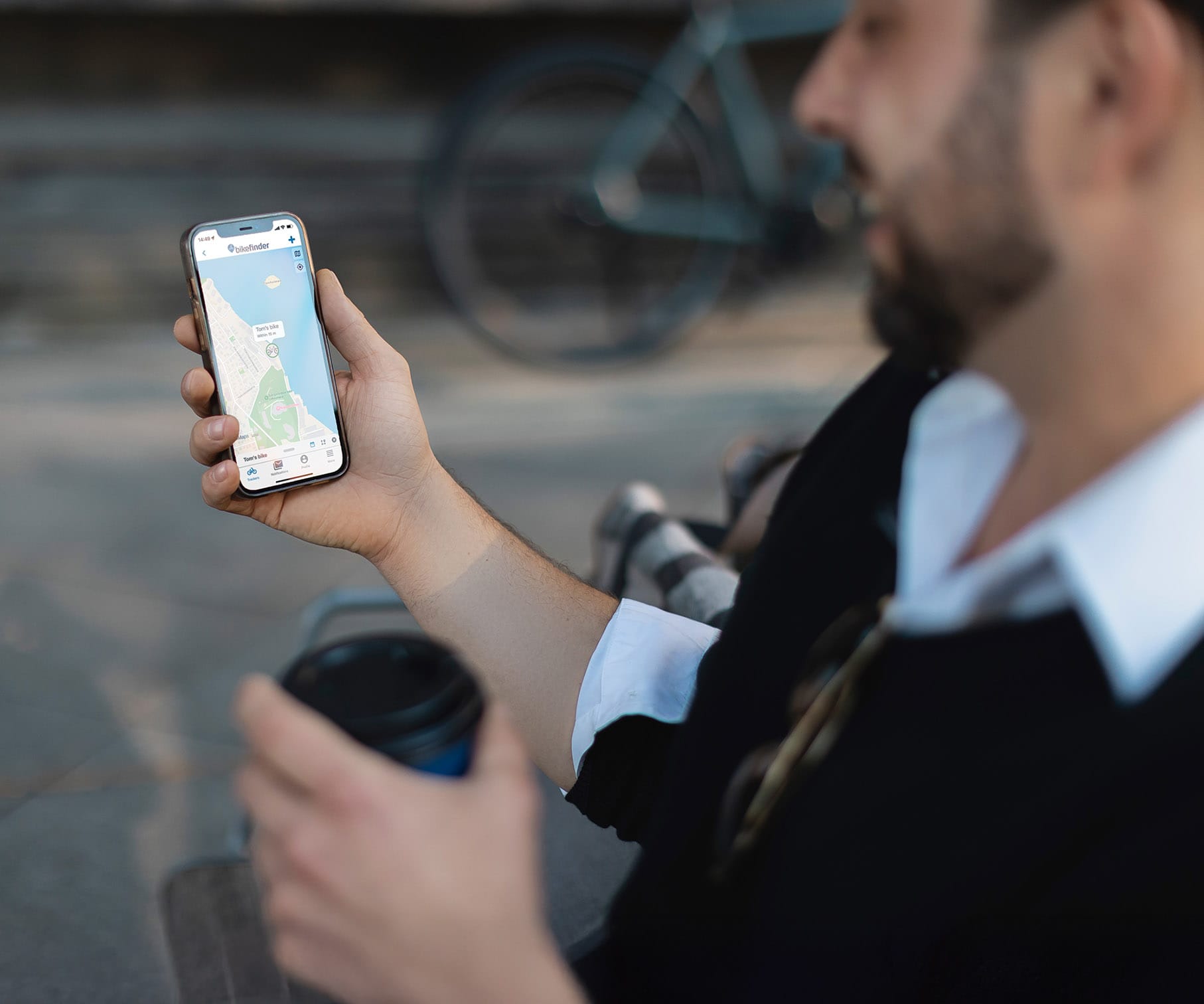 BikeFinder app som viser sykkelens posisjon på kartet – avansert sporing med GPS, Wi-Fi og Bluetooth for trygghet og tyveribeskyttelse