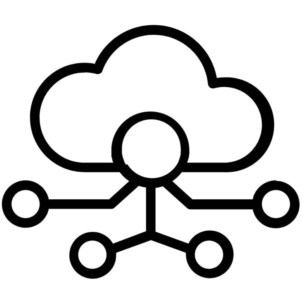 Cloud with network nodes icon representing BikeFinder API-ready integration for fleet systems.