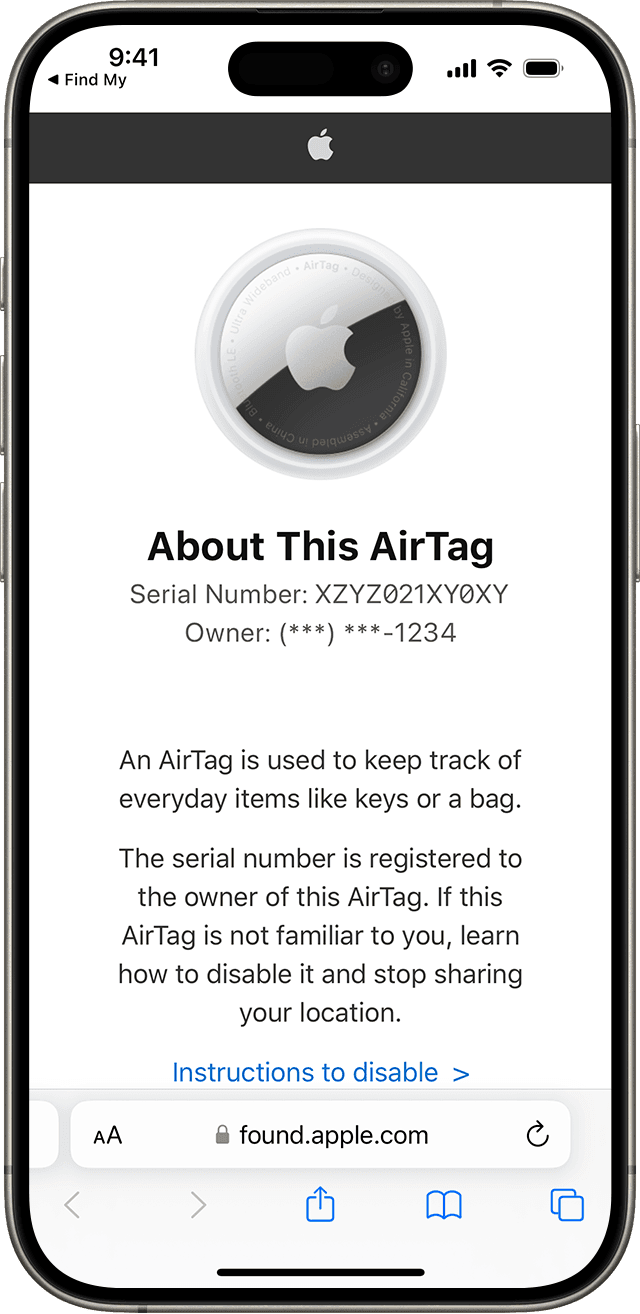 iphone images "about this AirTag." disable AirTag alert
